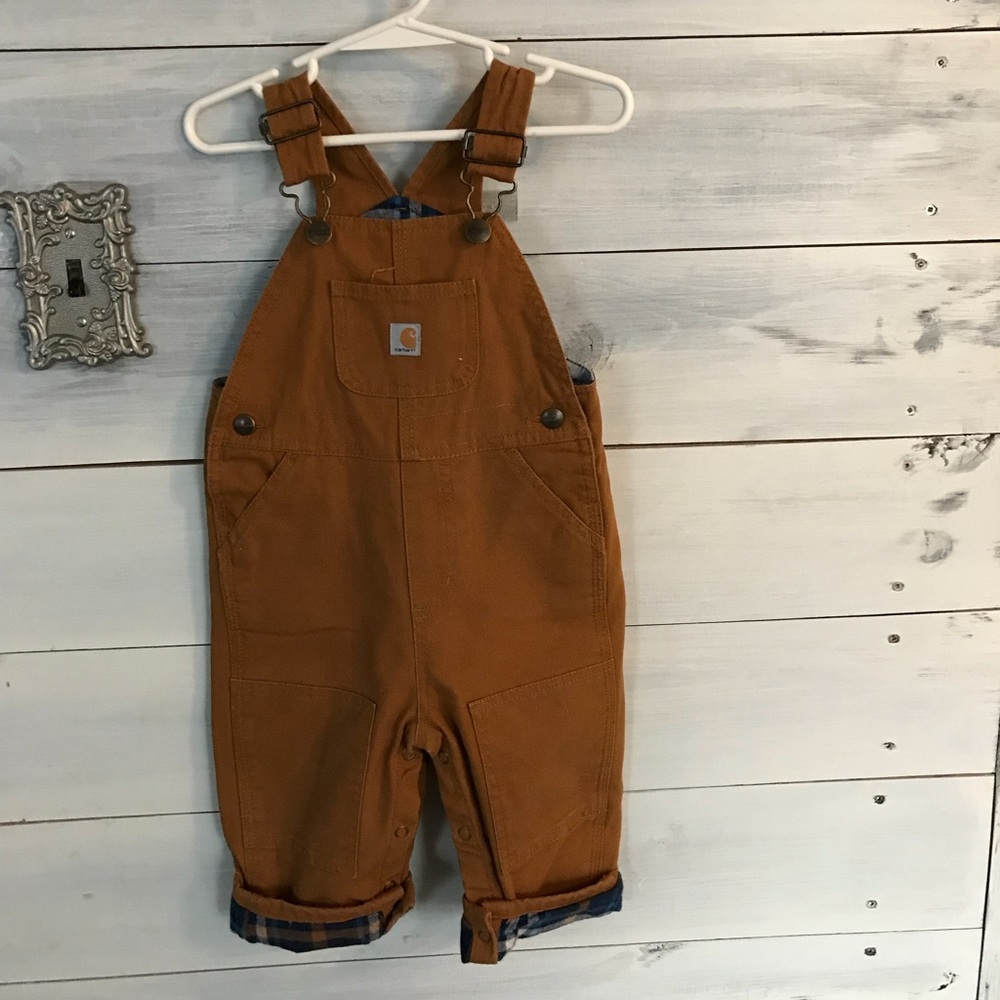 Adorable boys flannel lined Carhart Overalls 18 mo